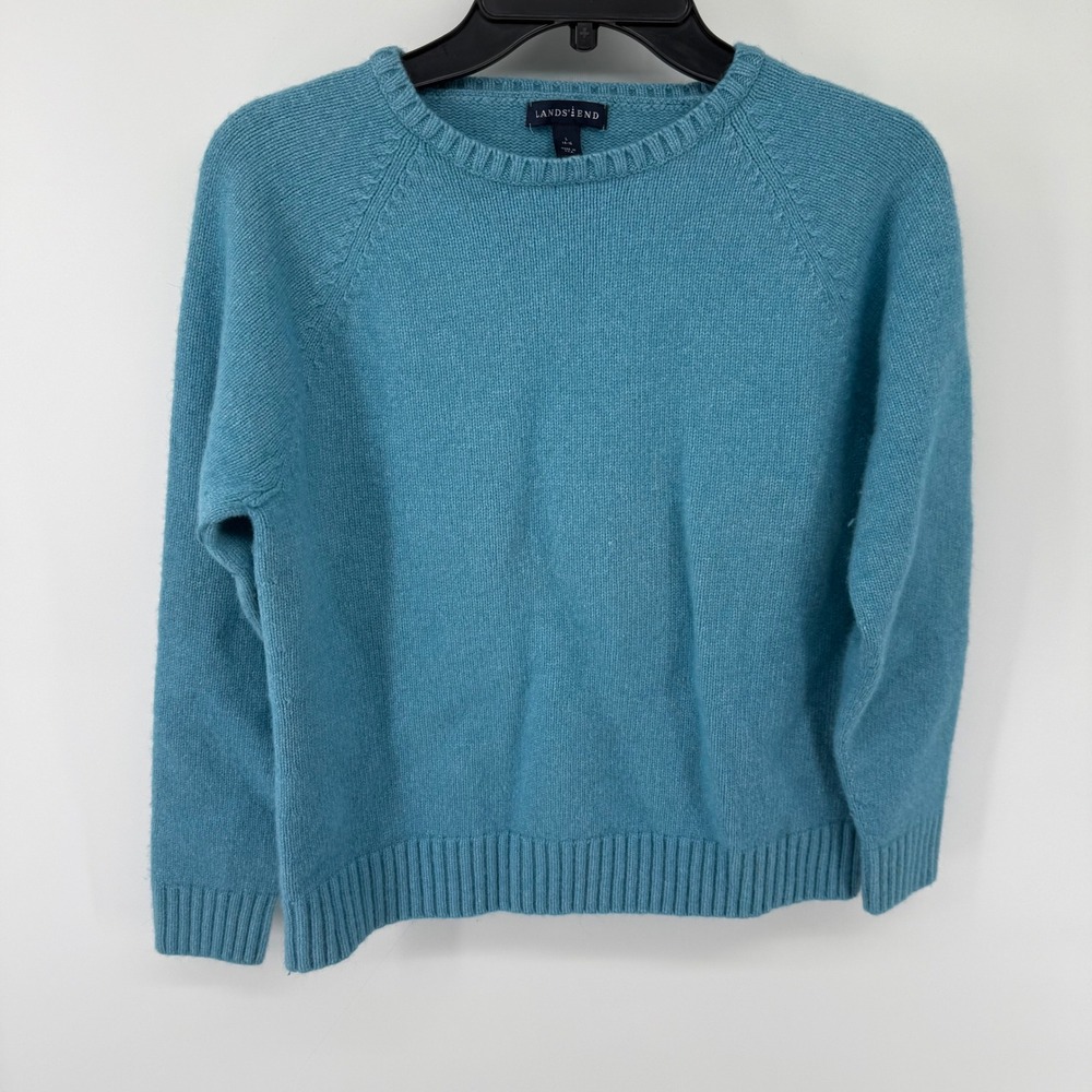 Lands End Womens Blue Wool Cashmere Angora Blend Crewneck Sweater Large 14-16